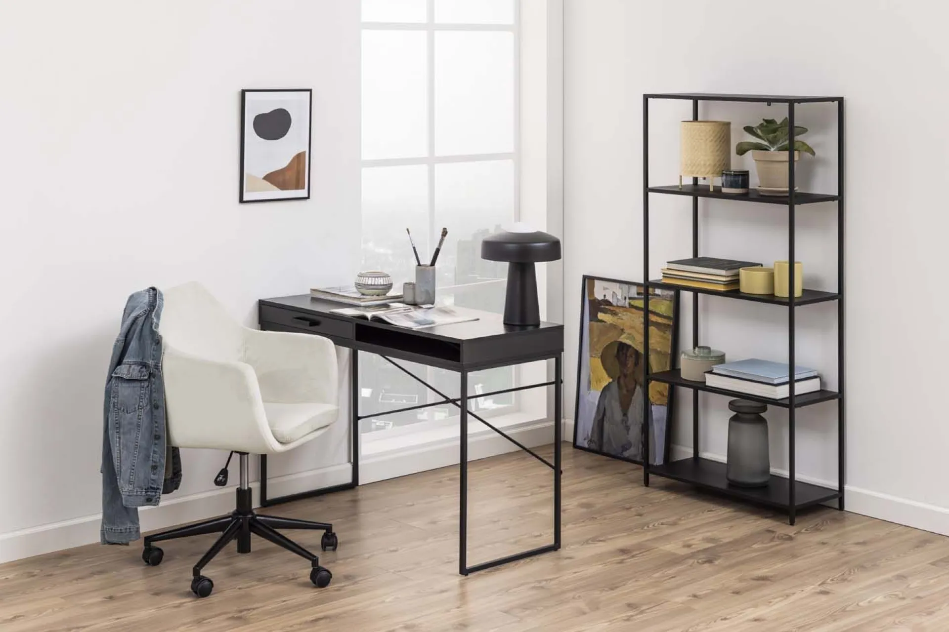 Kontorbord-Skrivebord HOME4YOU Seaford 110x45x75 cm Svart