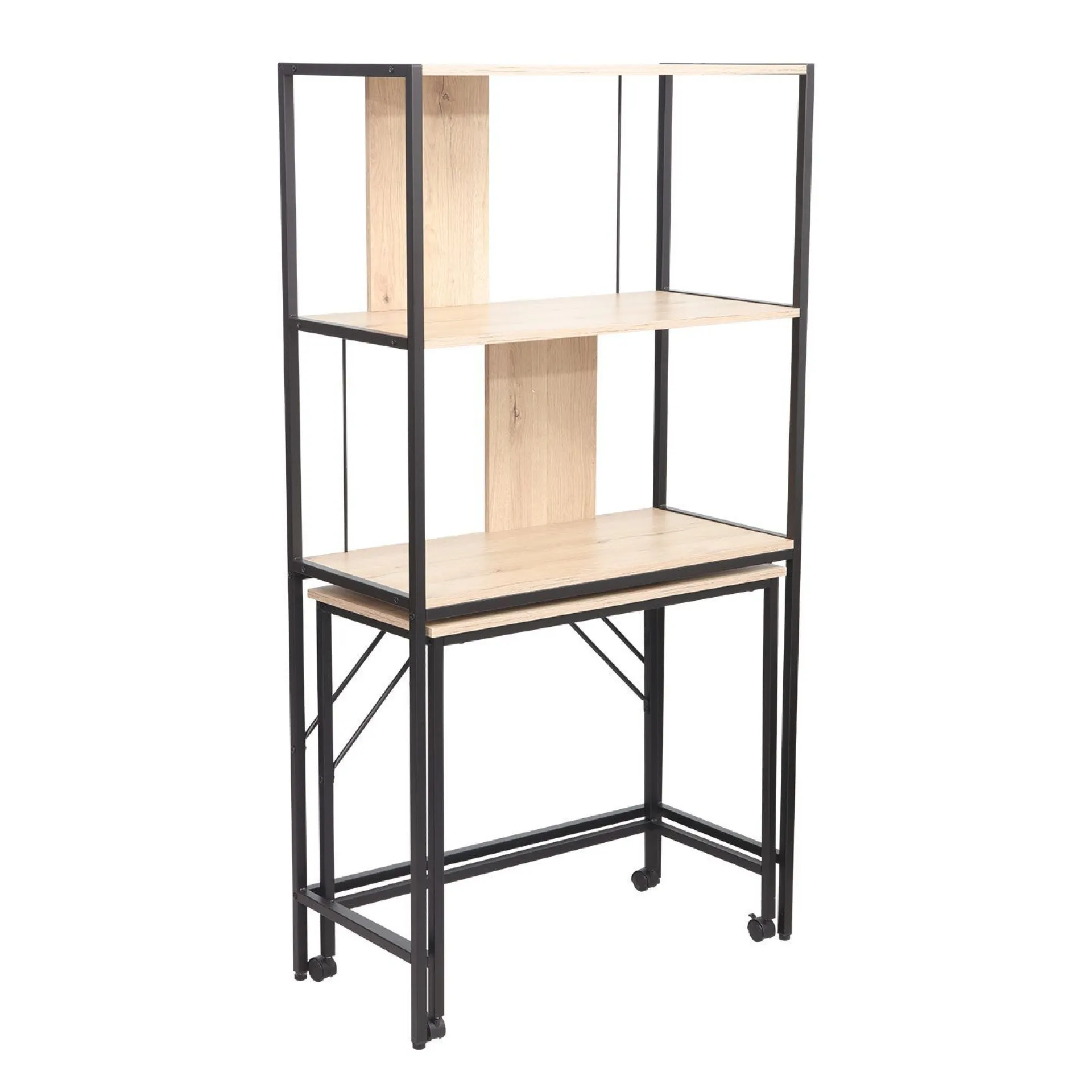 Kontorbord-Skrivebord/hylle HOME4YOU Lester 84x40x160 cm melamin lyst tre / svart