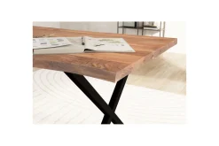 Wohnling Kontorbord-Skrivebord Massivt treverk trekanter metallbein landlig stil Svart, krysset, 180x90 cm Lyse brun,Svart