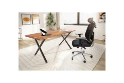Wohnling Kontorbord-Skrivebord Massivt treverk trekanter metallbein landlig stil Svart, krysset, 180x90 cm Lyse brun,Svart