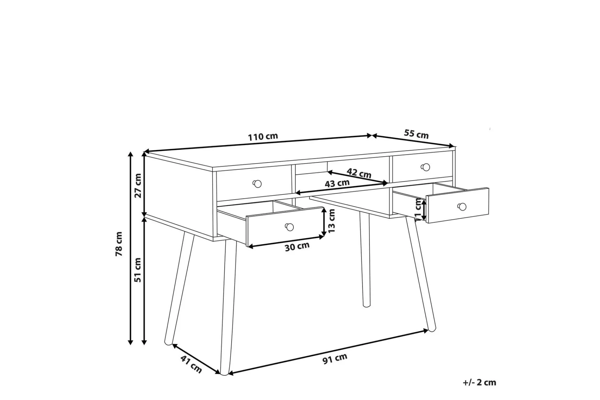 Kontorbord-Skrivebord 110 x 55 cm LEVIN Hvit