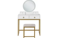Sminkebord & Toalettbord-Sminkbord Auxon Hvit,Gull,Beige