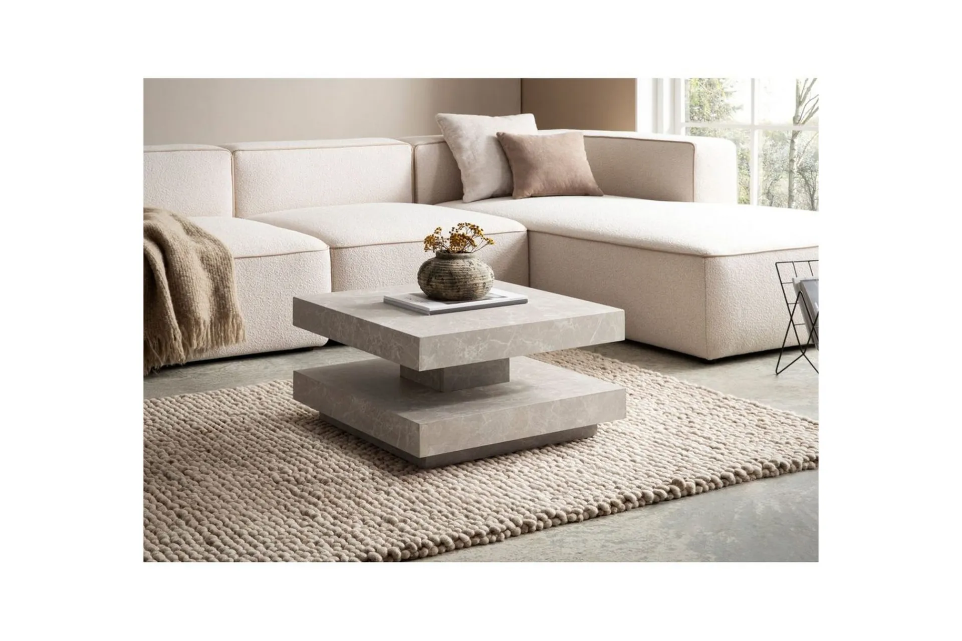 Wohnling Sofabord-Sofabord kvadrat 60 cm, steinoptikk stil, moderne utseende Beige Sand