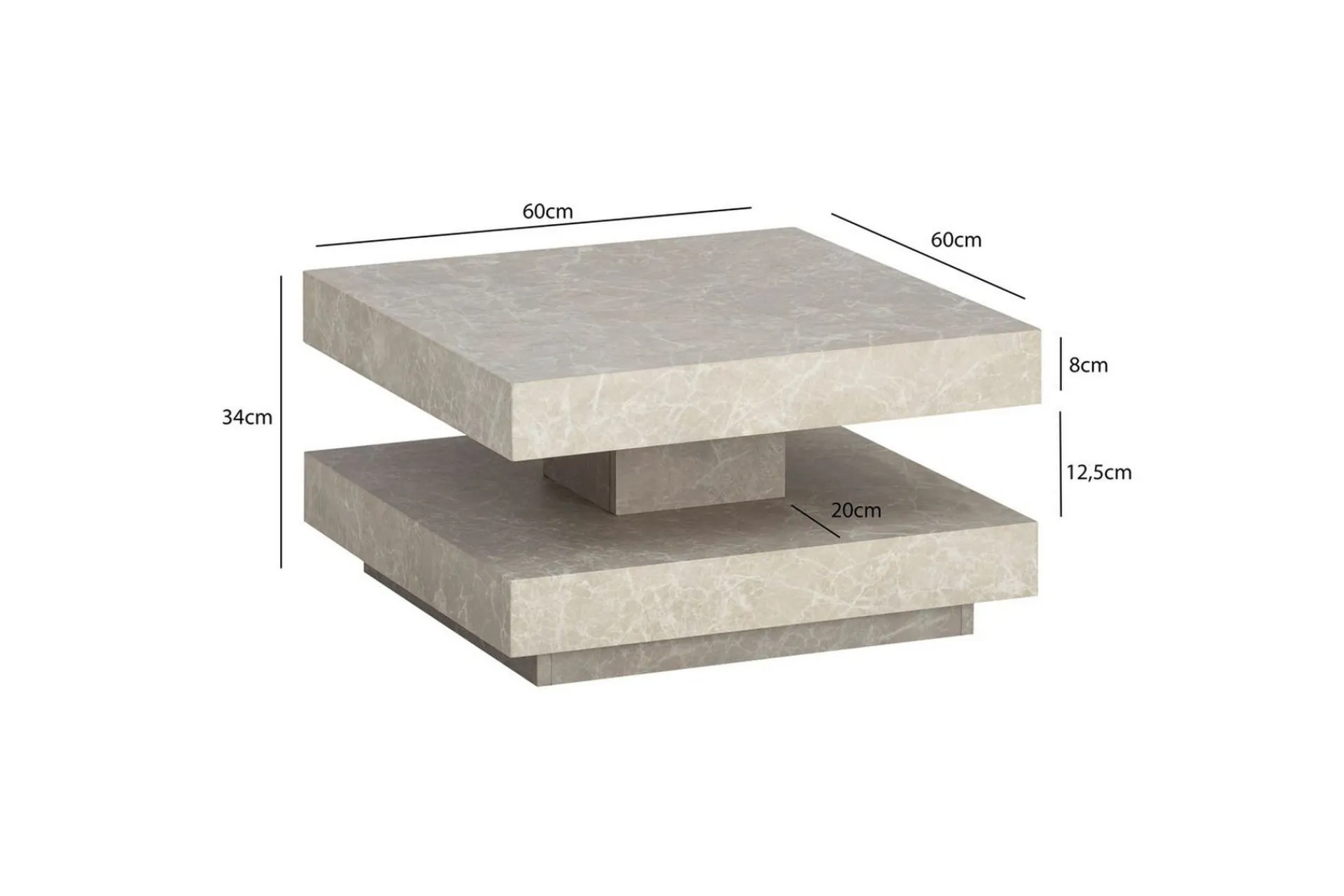 Wohnling Sofabord-Sofabord kvadrat 60 cm, steinoptikk stil, moderne utseende Beige Sand
