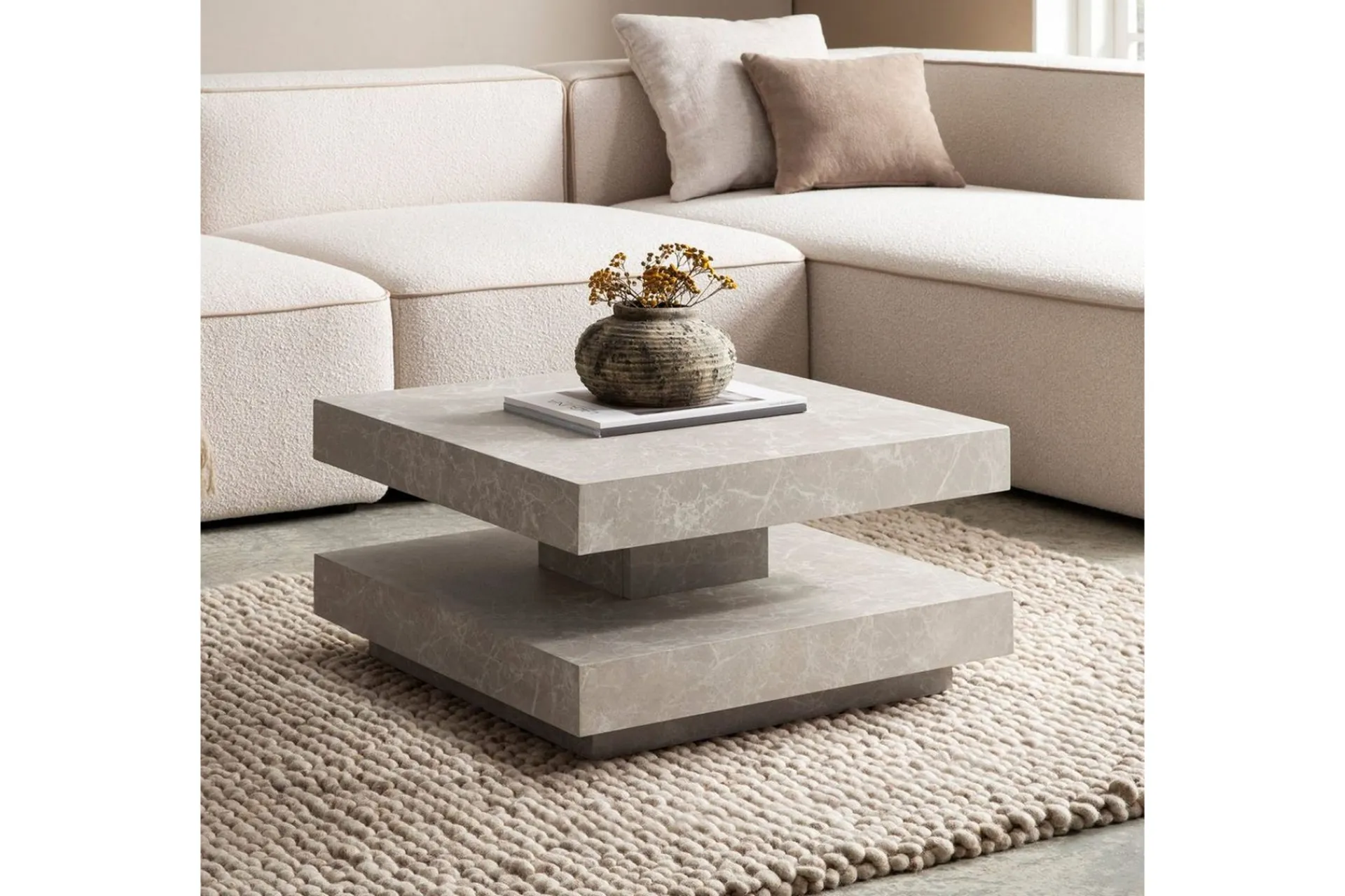 Wohnling Sofabord-Sofabord kvadrat 60 cm, steinoptikk stil, moderne utseende Beige Sand