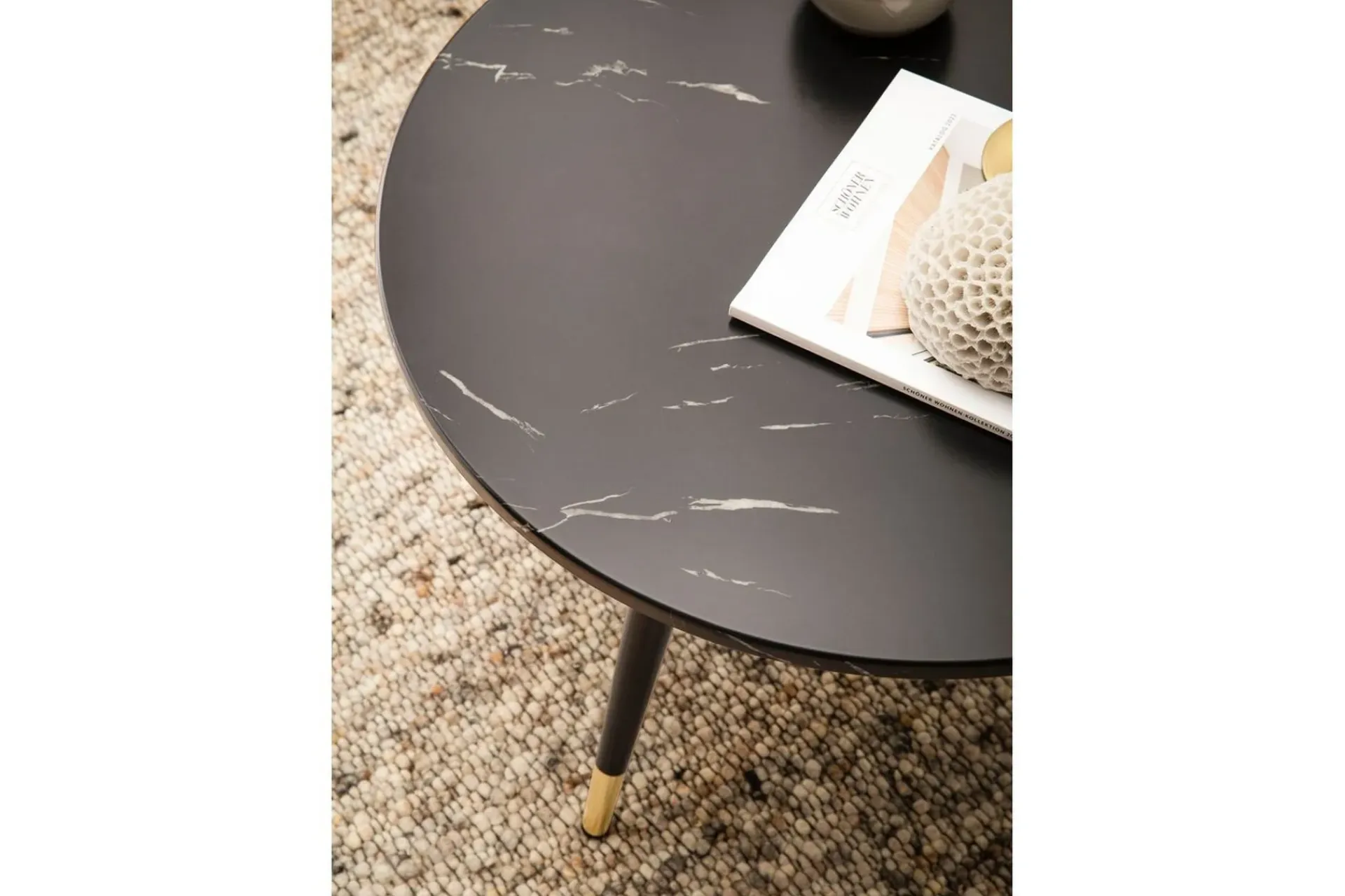 Wohnling Sofabord-Sofabord marmorutseende 60 cm rund, moderne stil Svart marmor Svart,Gull