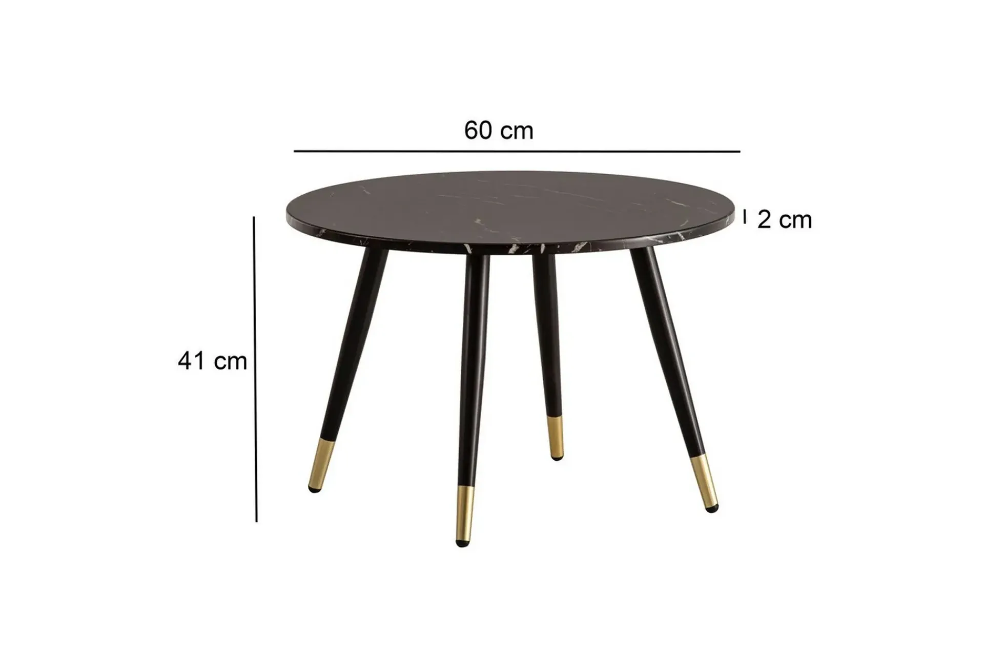 Wohnling Sofabord-Sofabord marmorutseende 60 cm rund, moderne stil Svart marmor Svart,Gull