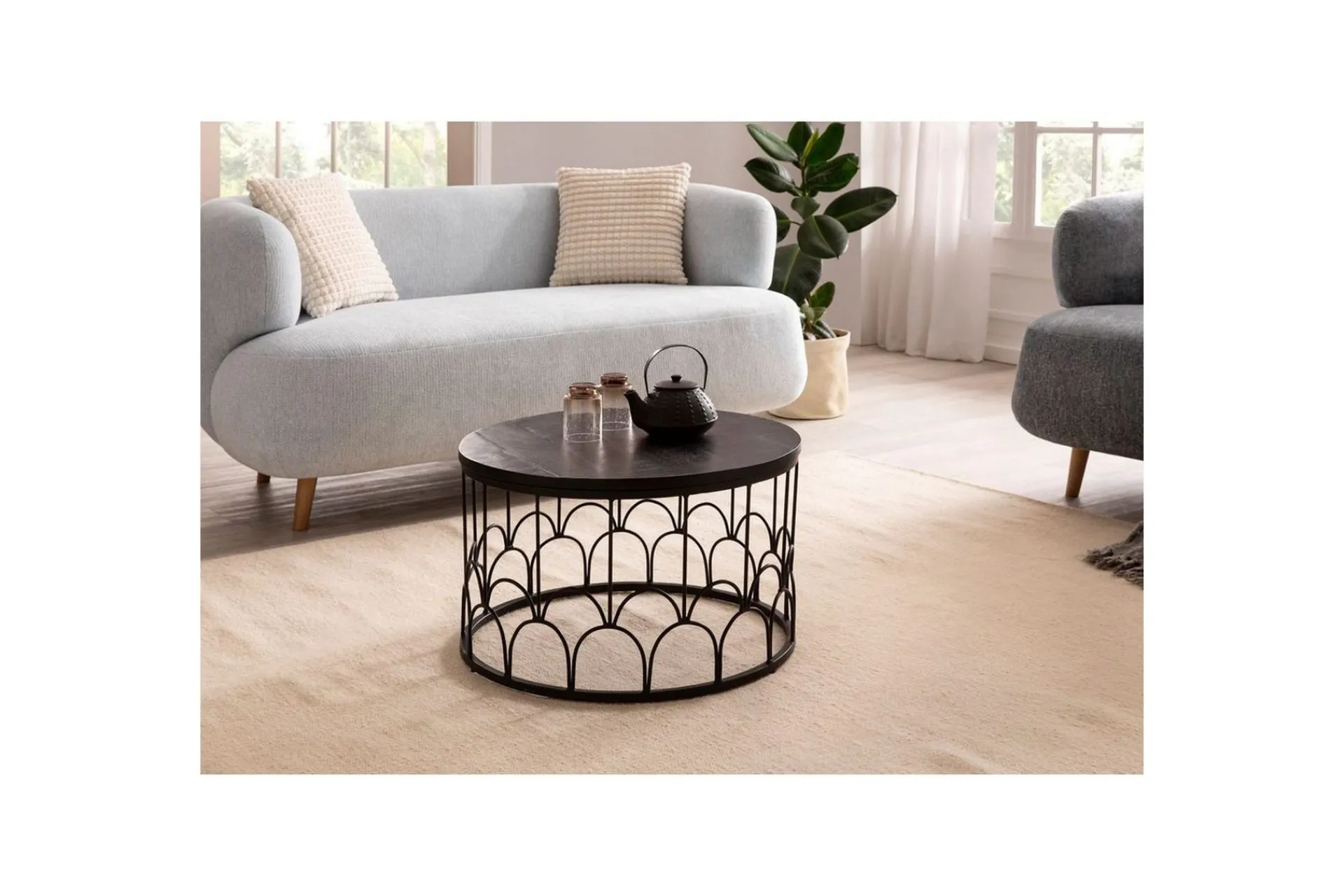 Wohnling Sofabord Massivt treverk rund 60 cm med moderne metallramme moderne