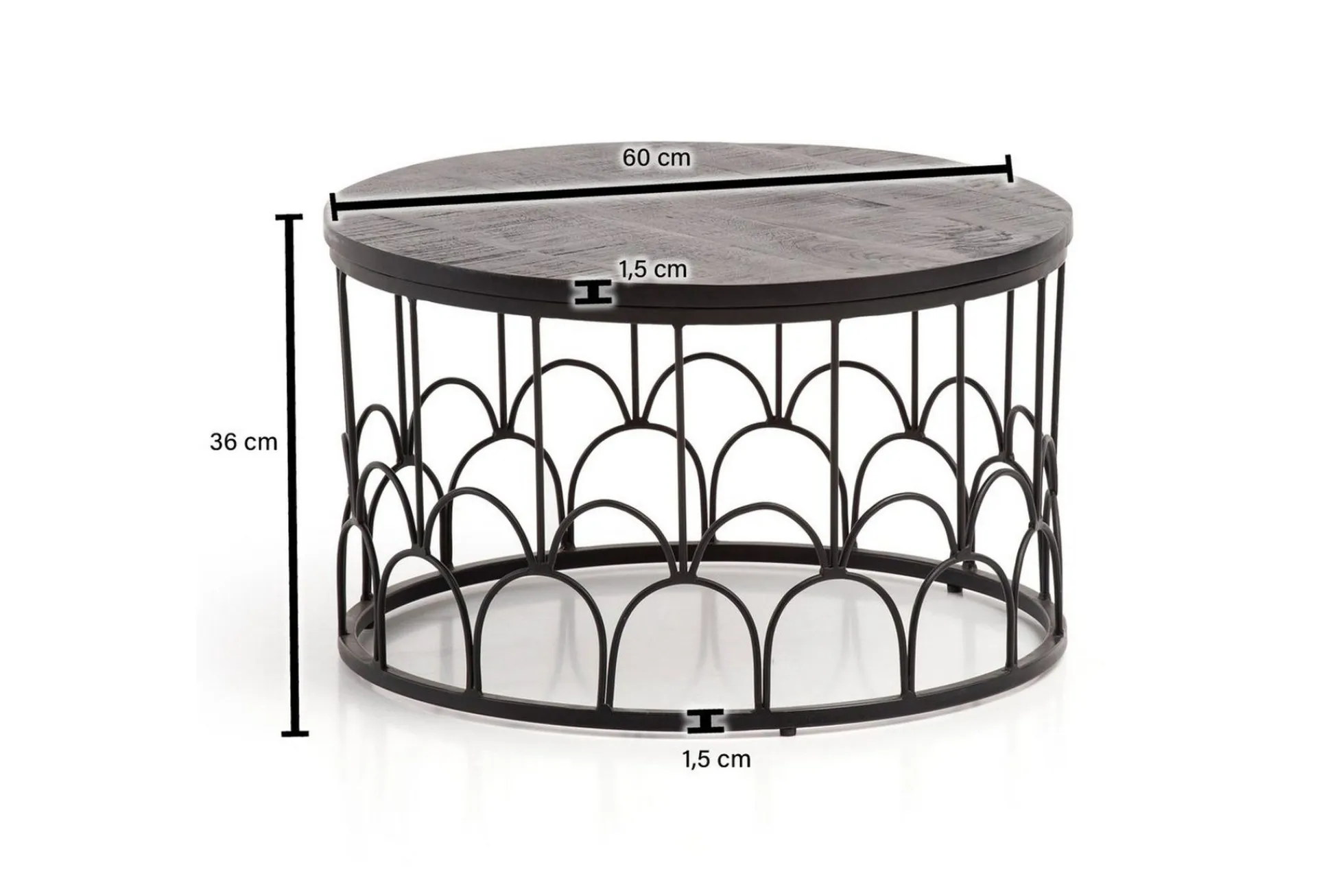 Wohnling Sofabord Massivt treverk rund 60 cm med moderne metallramme moderne