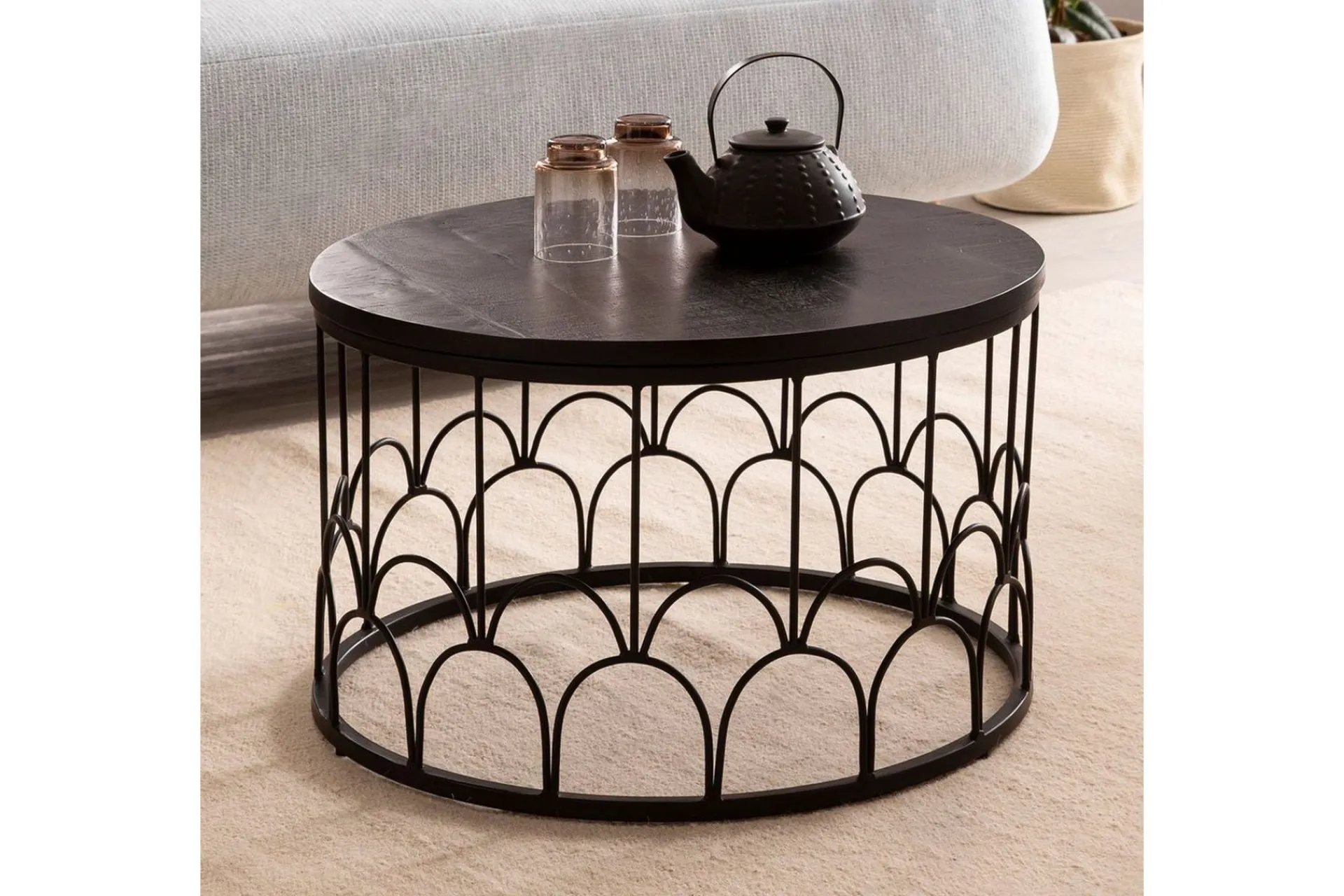 Wohnling Sofabord Massivt treverk rund 60 cm med moderne metallramme moderne
