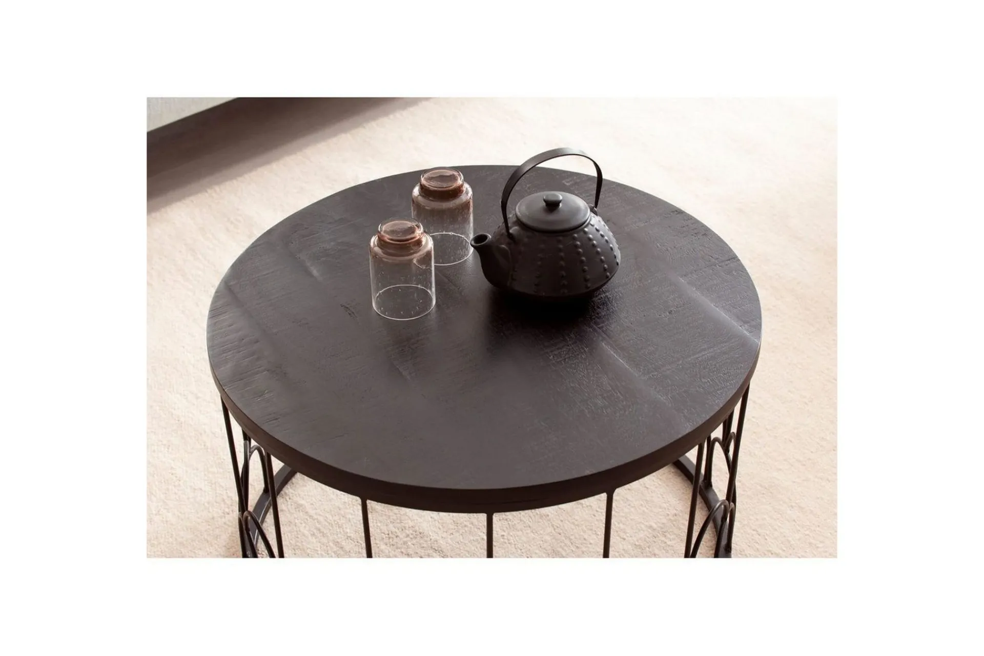 Wohnling Sofabord Massivt treverk rund 60 cm med moderne metallramme moderne