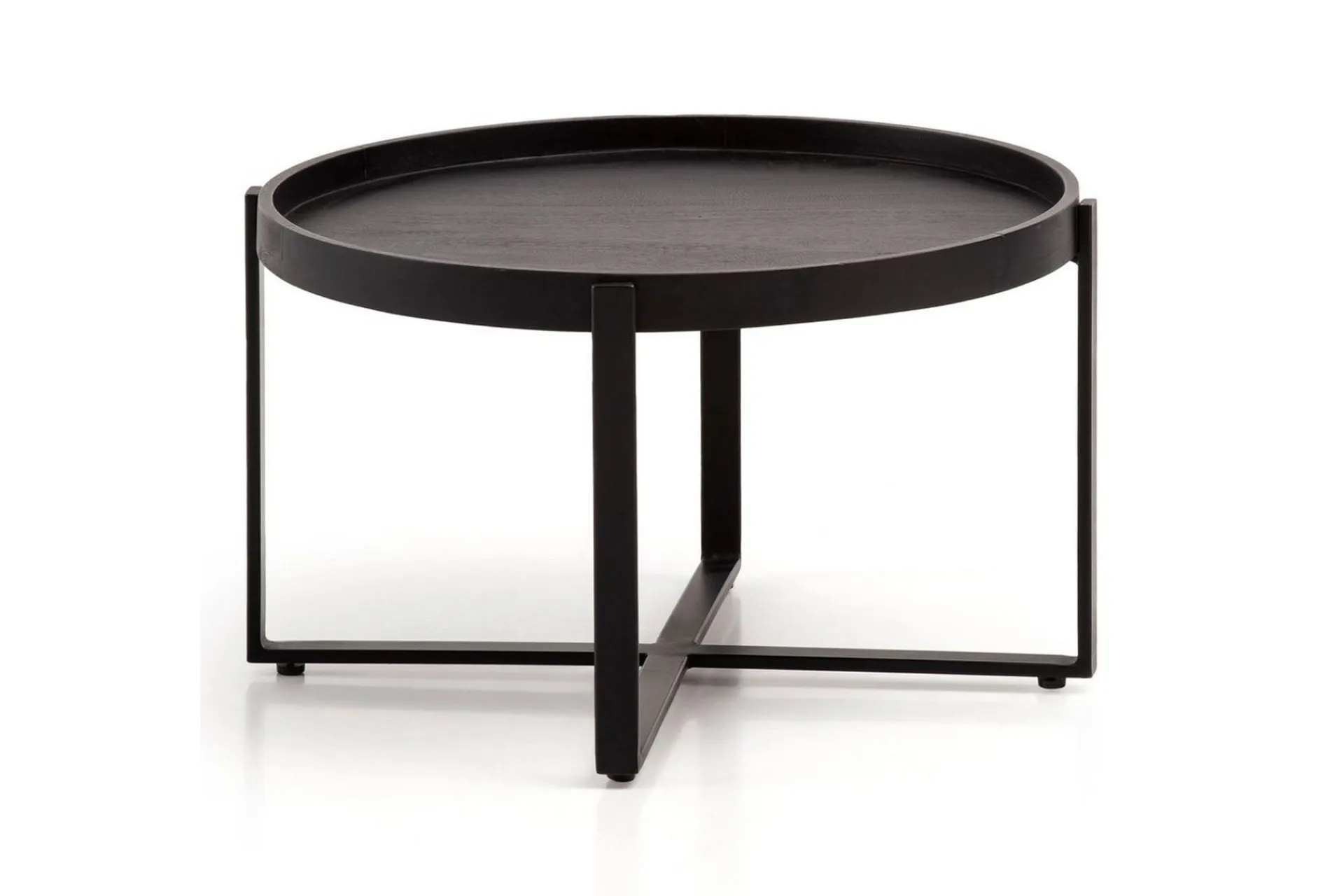 Wohnling Sofabord Massivt treverk rund 60 cm med klassisk utseende metallramme moderne