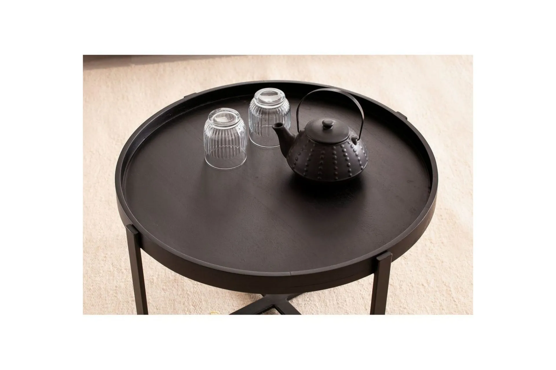 Wohnling Sofabord Massivt treverk rund 60 cm med klassisk utseende metallramme moderne