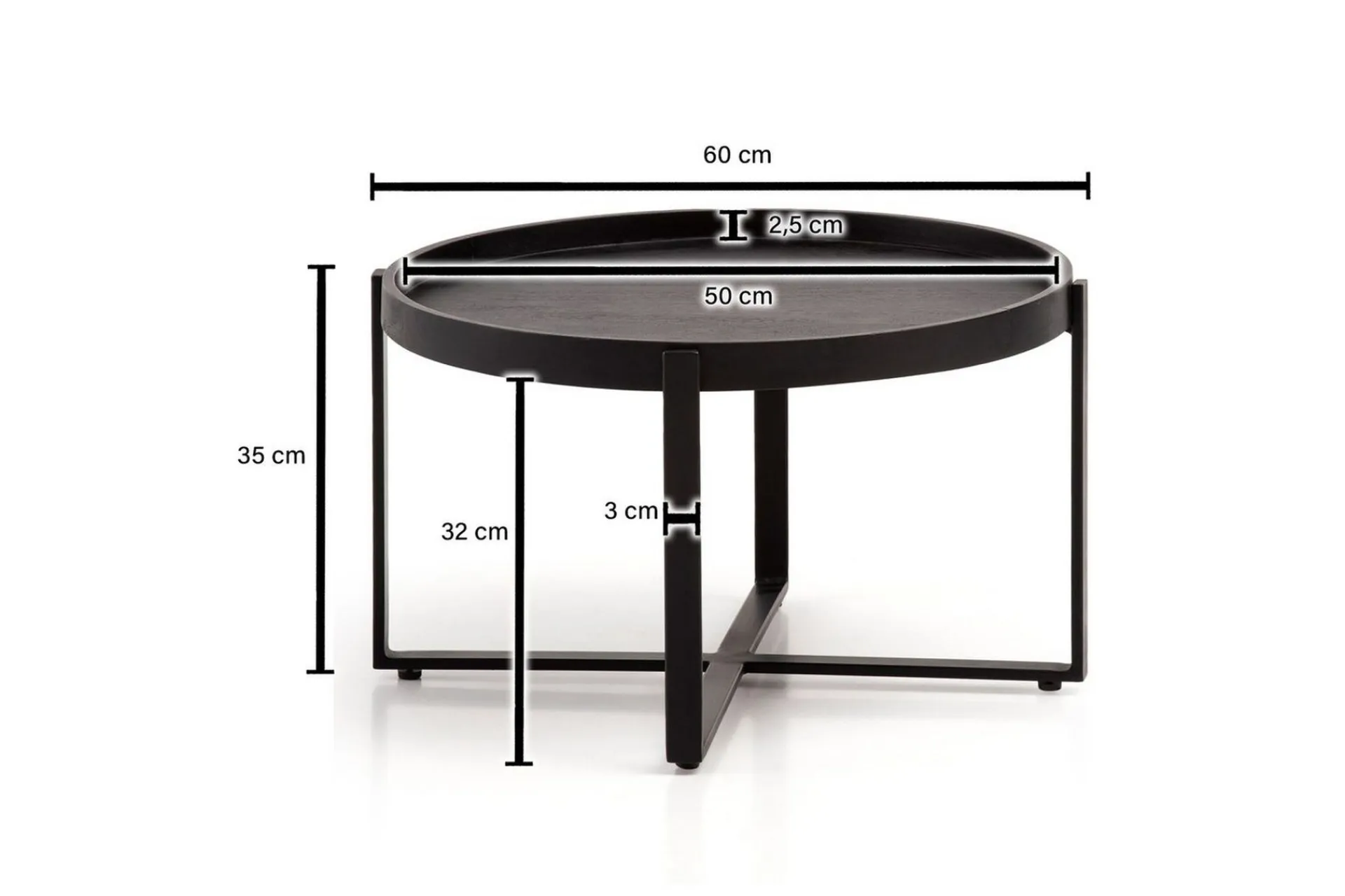 Wohnling Sofabord Massivt treverk rund 60 cm med klassisk utseende metallramme moderne