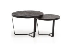 Wohnling Avlastningsbord|Sofabord-Sofabord Sett med 2 runde i heltre og steinoptikk, design metallbase, landlig stil Svart, svart Svart,Antracit