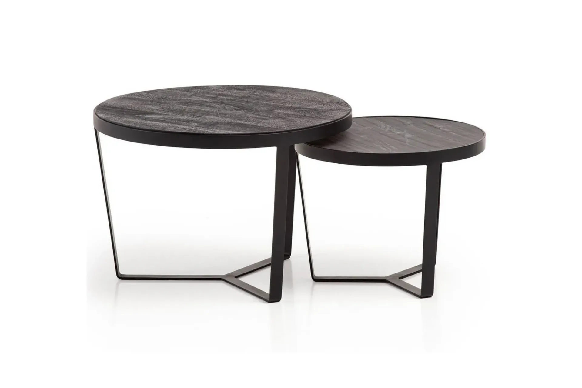 Wohnling Avlastningsbord|Sofabord-Sofabord Sett med 2 runde i heltre og steinoptikk, design metallbase, landlig stil Svart, svart Svart,Antracit