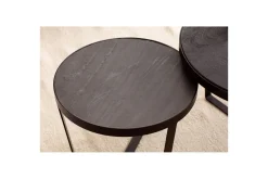 Wohnling Avlastningsbord|Sofabord-Sofabord Sett med 2 runde i heltre og steinoptikk, design metallbase, landlig stil Svart, svart Svart,Antracit