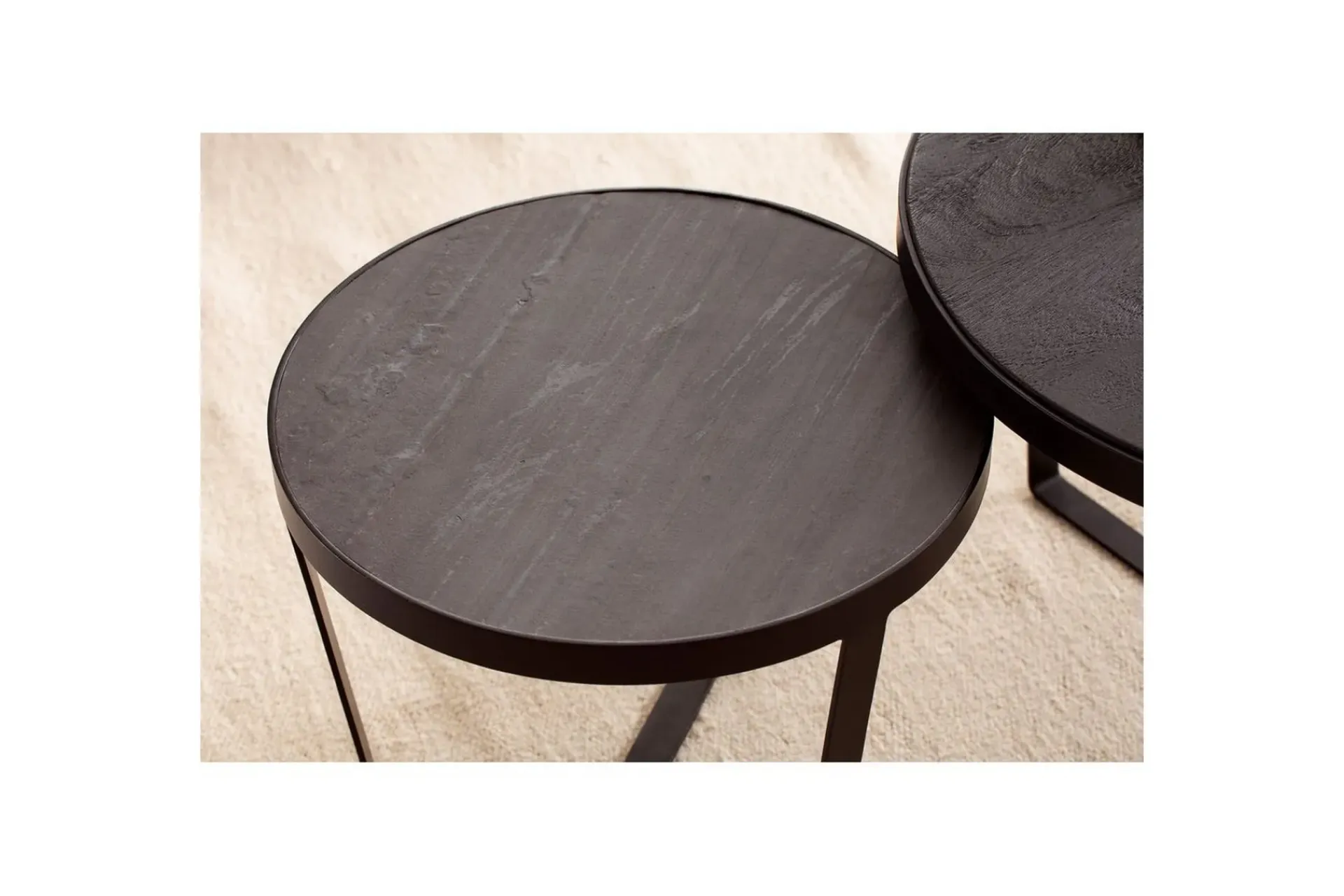 Wohnling Avlastningsbord|Sofabord-Sofabord Sett med 2 runde i heltre og steinoptikk, design metallbase, landlig stil Svart, svart Svart,Antracit