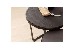 Wohnling Avlastningsbord|Sofabord-Sofabord Sett med 2 runde i heltre og steinoptikk, design metallbase, landlig stil Svart, svart Svart,Antracit