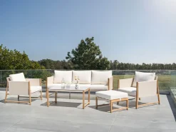 Veranda & Terrasse|Loungesett-Sofagruppe utendørs med bord og fotskammel 5-seter Nola Beige/Brun