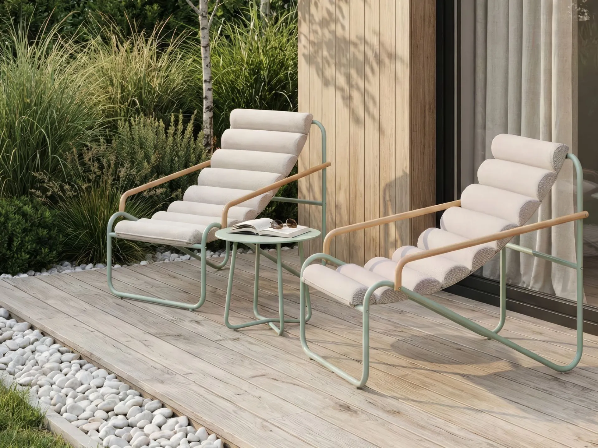 Balkonggrupper|Balkongmøbler-Sofagruppe utendørs med bord 2-seter Pasto Grønn/Beige
