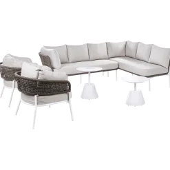 Veranda & Terrasse|Loungesett-Sofagruppe utendørs 7-seter Robella med bord Beige/Hvit/Brun