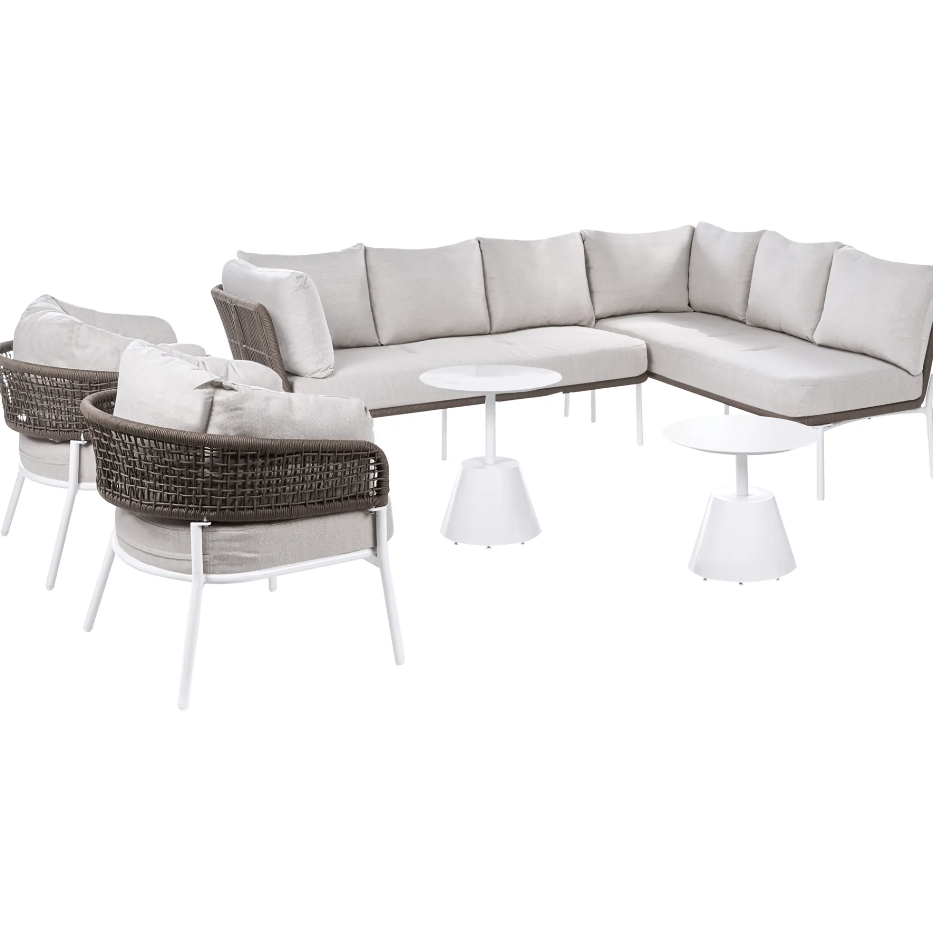 Veranda & Terrasse|Loungesett-Sofagruppe utendørs 7-seter Robella med bord Beige/Hvit/Brun