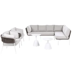 Veranda & Terrasse|Loungesett-Sofagruppe utendørs 7-seter Robella med bord Beige/Hvit/Brun