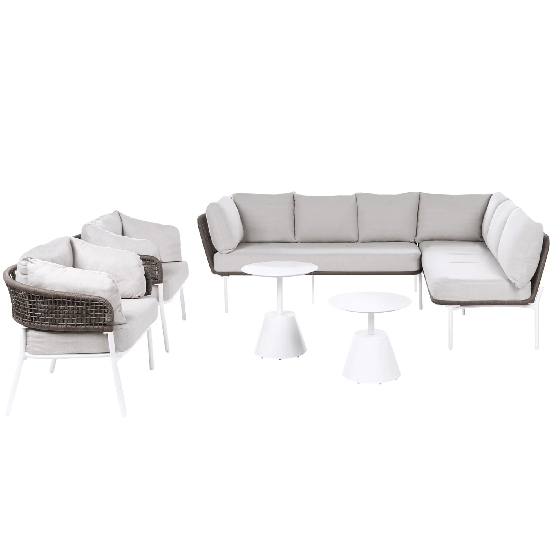 Veranda & Terrasse|Loungesett-Sofagruppe utendørs 7-seter Robella med bord Beige/Hvit/Brun