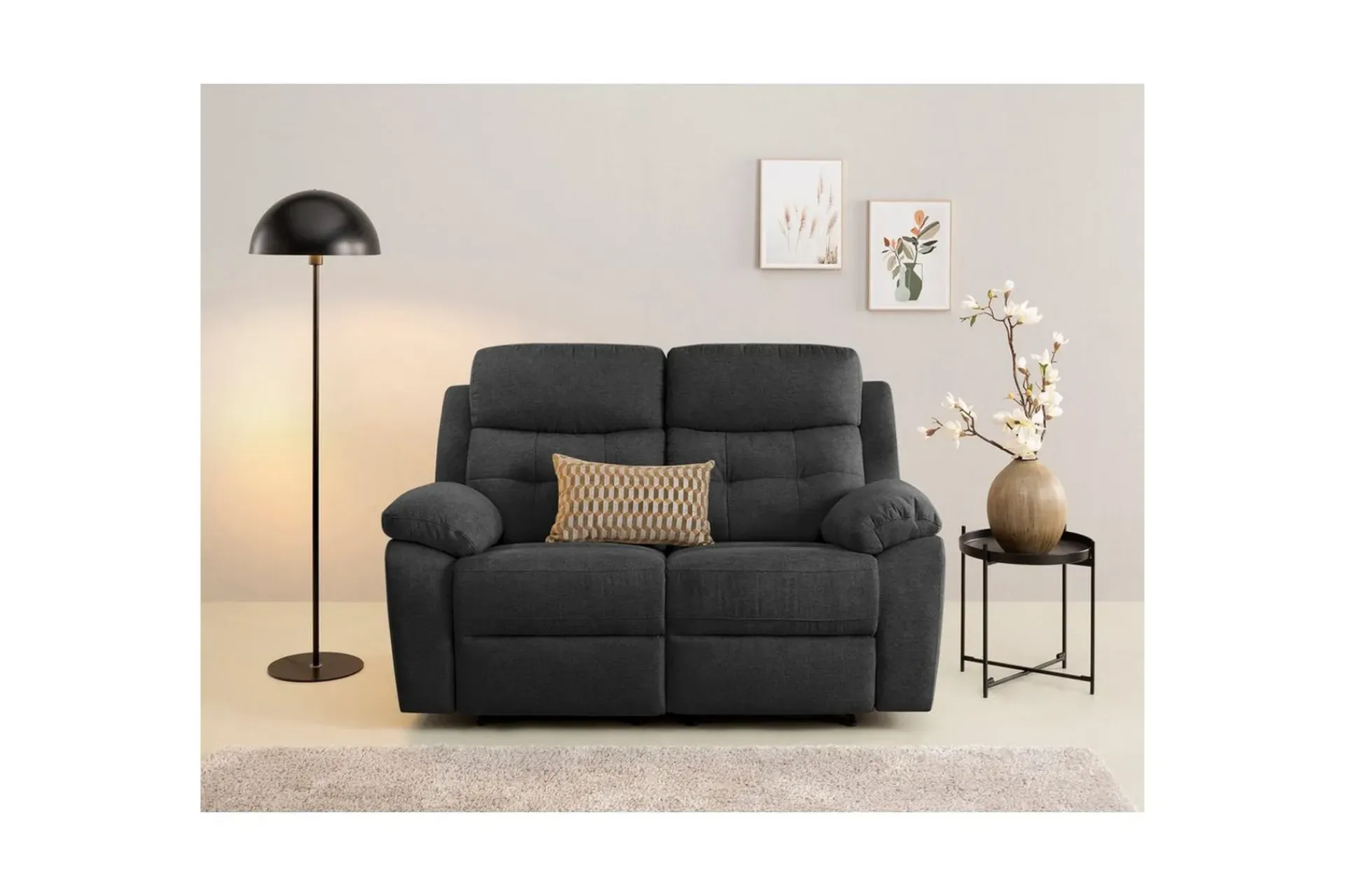 Loft24 Sofa 2-seter Lannilis Antrasitt, Stoff/tre/metall