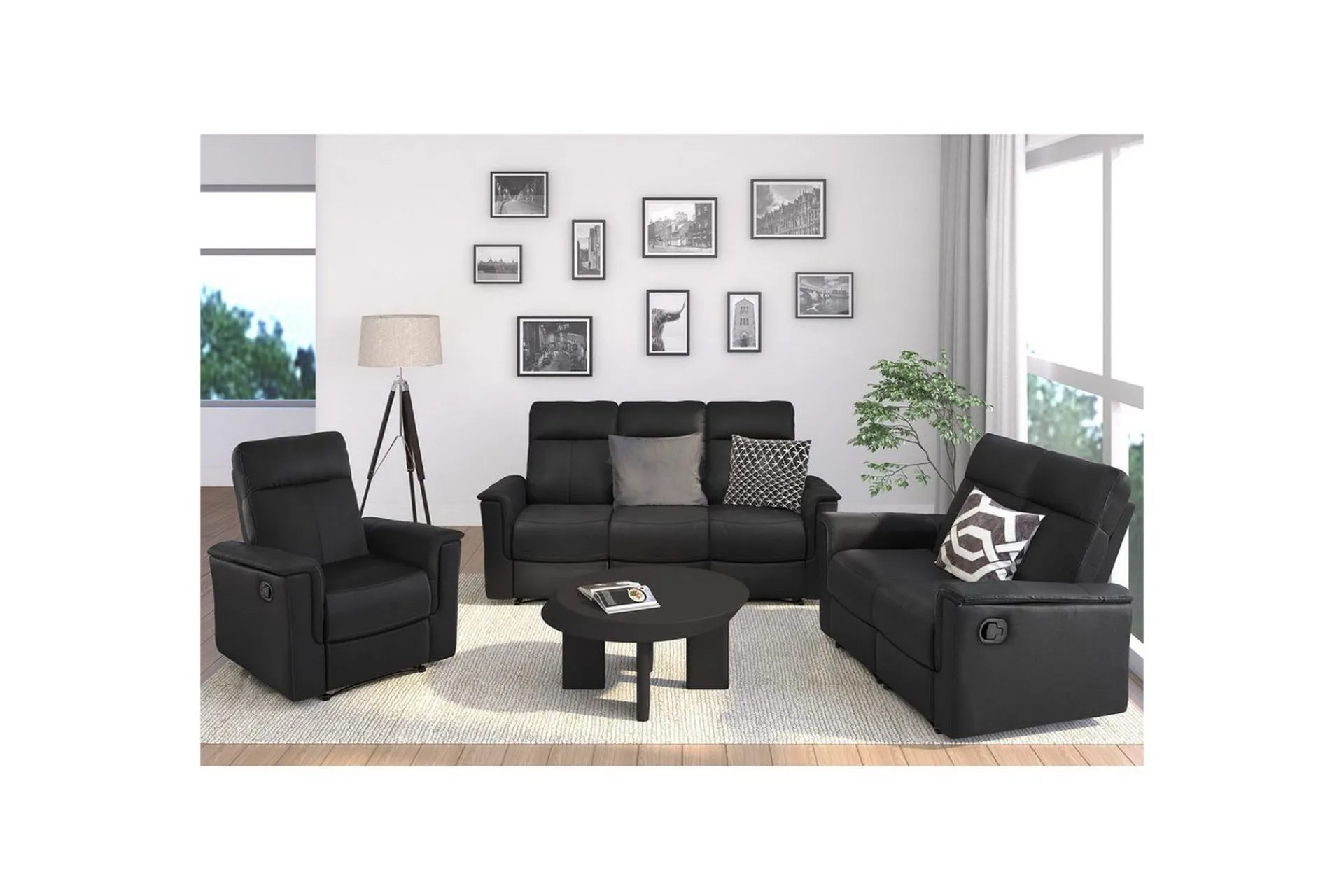 Loft24 Sofa 2-seter Southbrook , Ekte skinn/PU/Tre/Metall, Manuell hvilestol