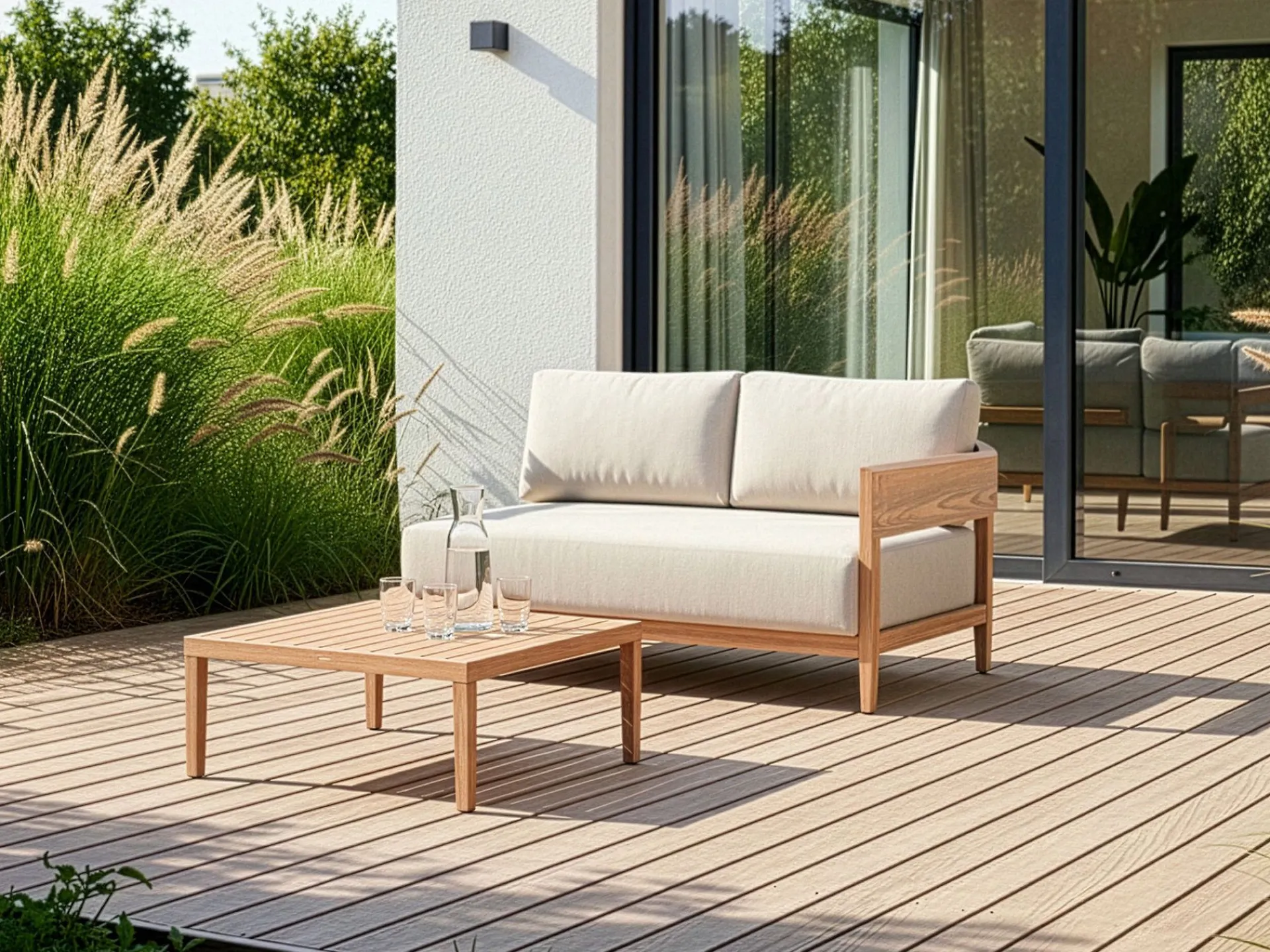 Veranda & Terrasse|Loungesett-Sofa utendørs med bord 2-seter Sampieri Brun/Beige