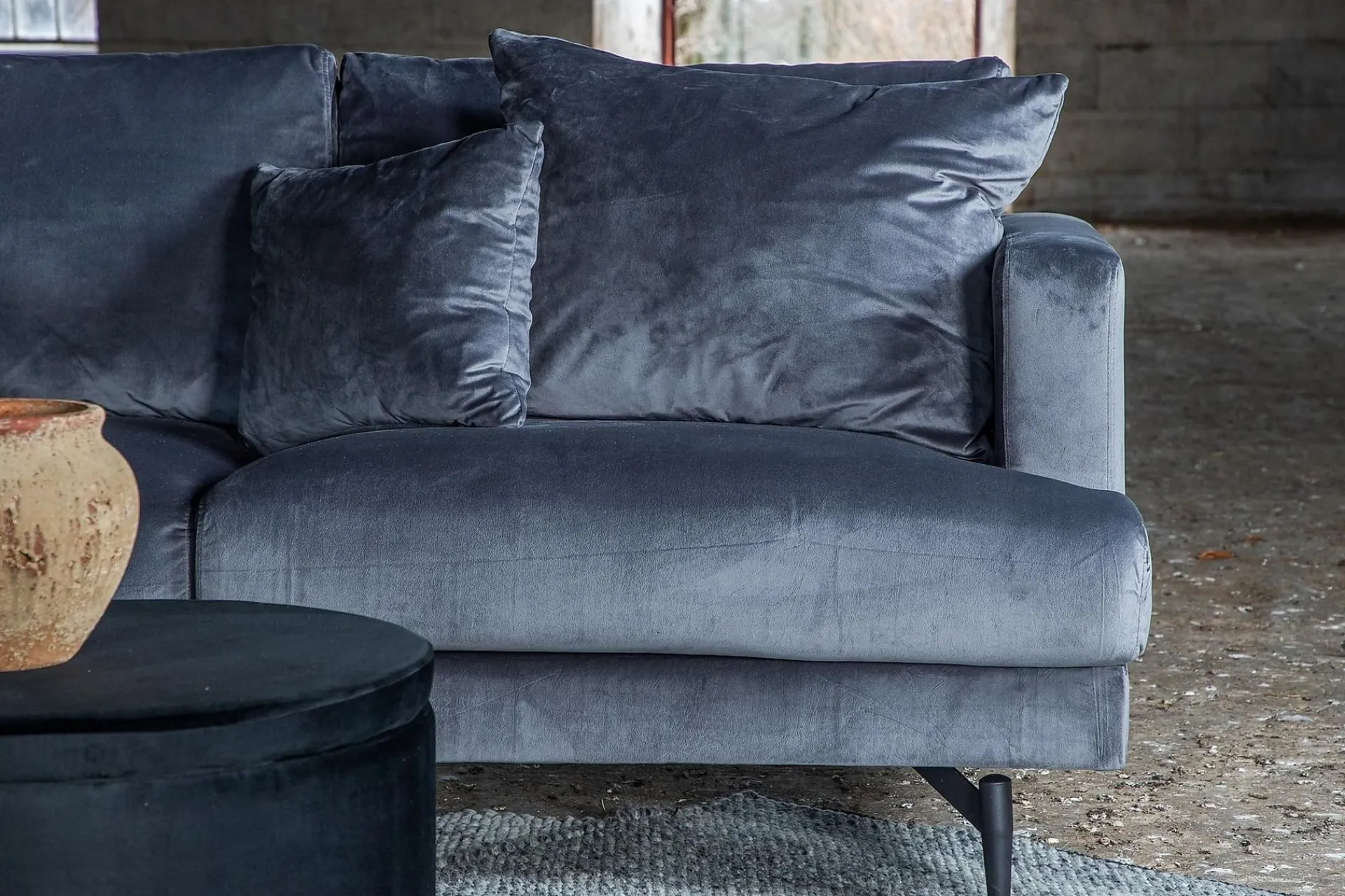 Venture Home Velour Sofa & Fløyel Sofa-Sofia 3-seters Sofa Mørkegrå