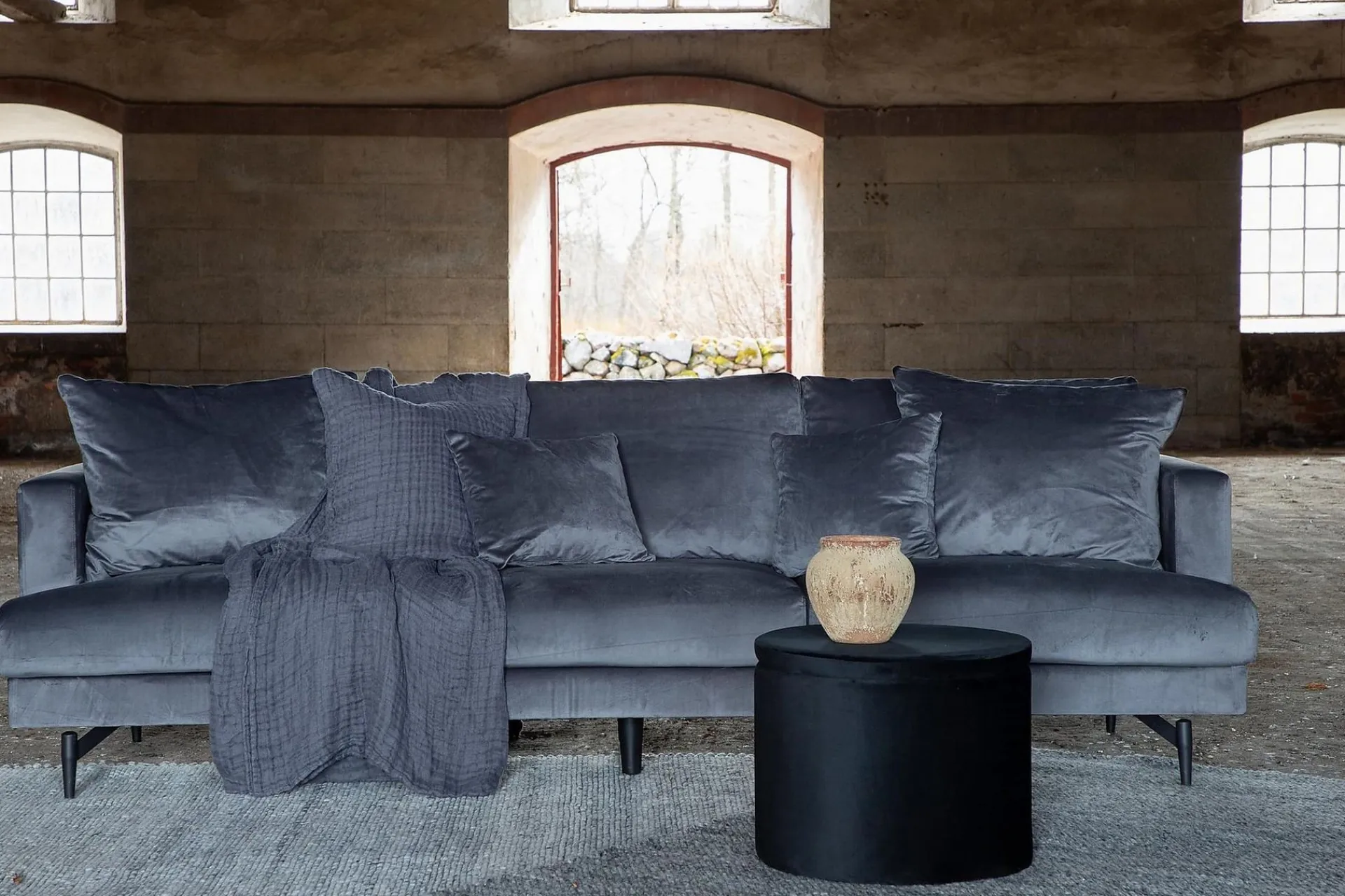 Venture Home Velour Sofa & Fløyel Sofa-Sofia 3-seters Sofa Mørkegrå