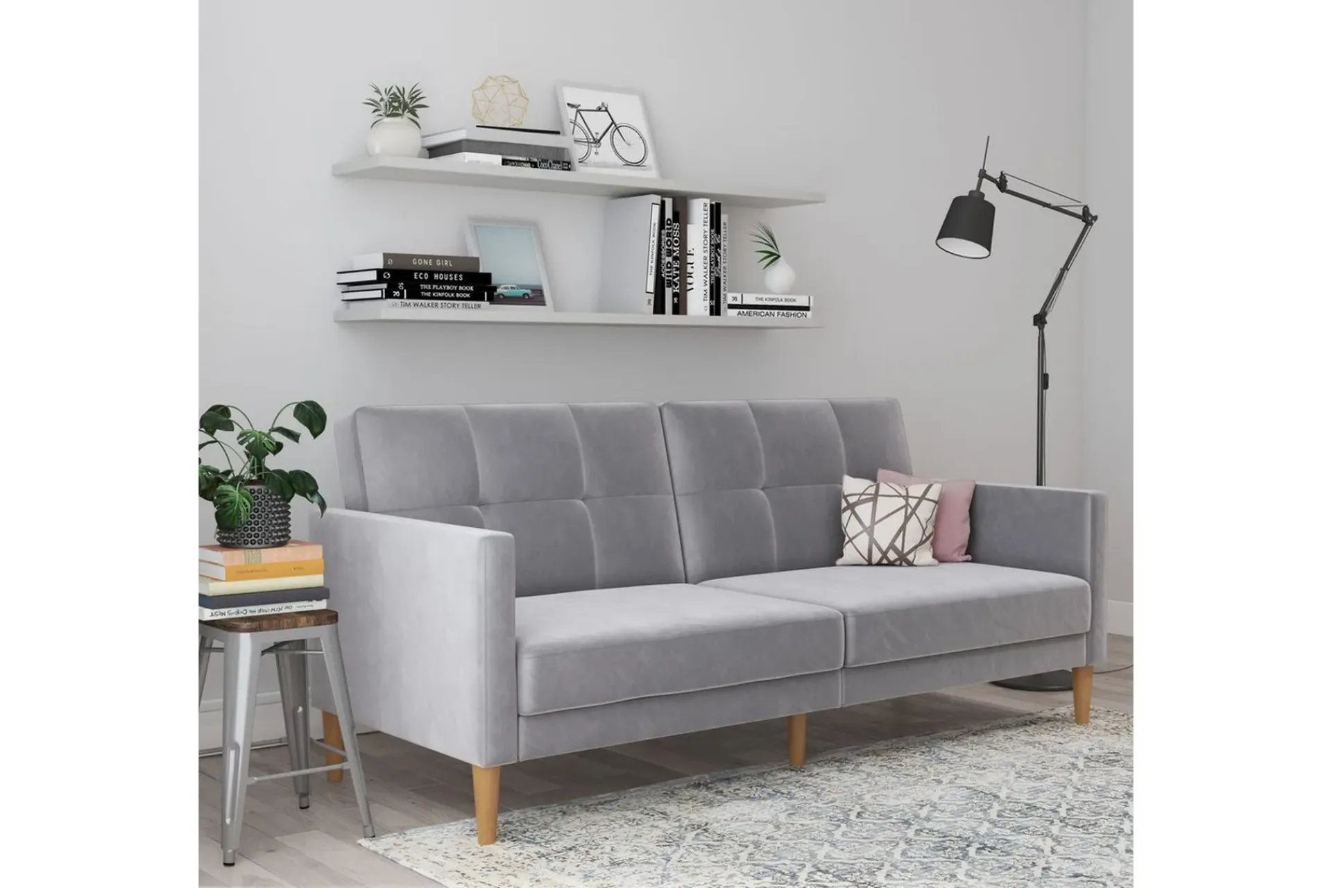 Loft24 Sovesofaer-Sovesofa Lilly Lys grå, Fløyel Lysegrå