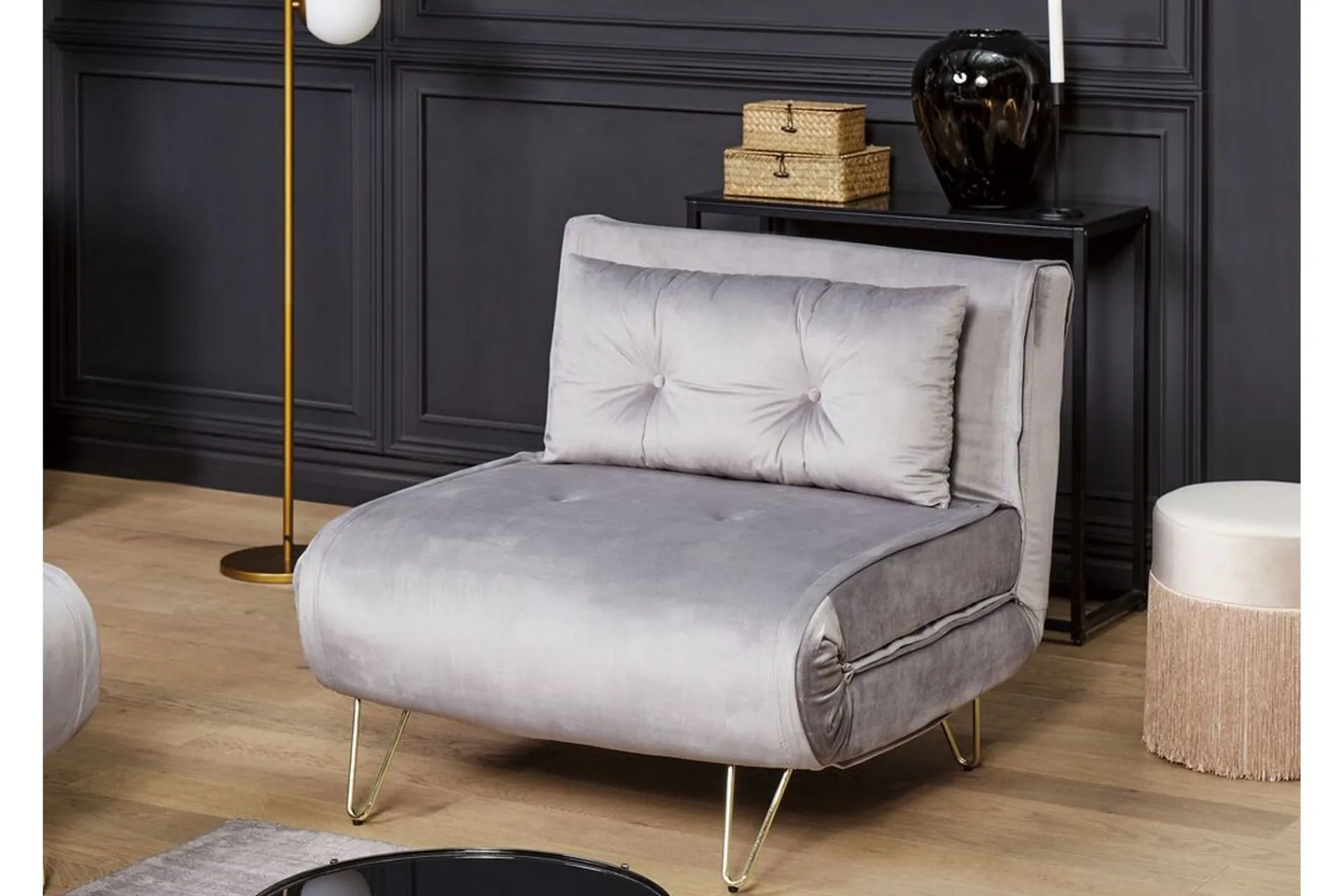 Velour Sofa & Fløyel Sofa-Sovesofa 1-seters Fløyel grå VESTFOLD Grey