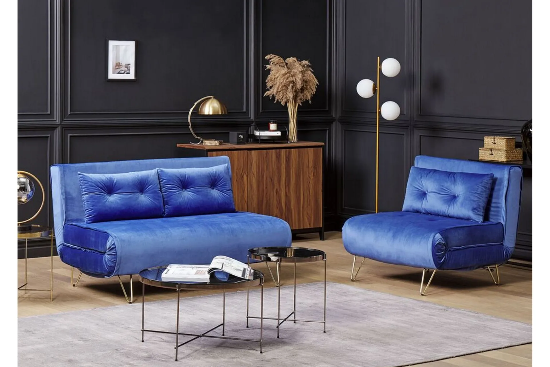 Sovesofa 1-seters fløyel marine VESTFOLD