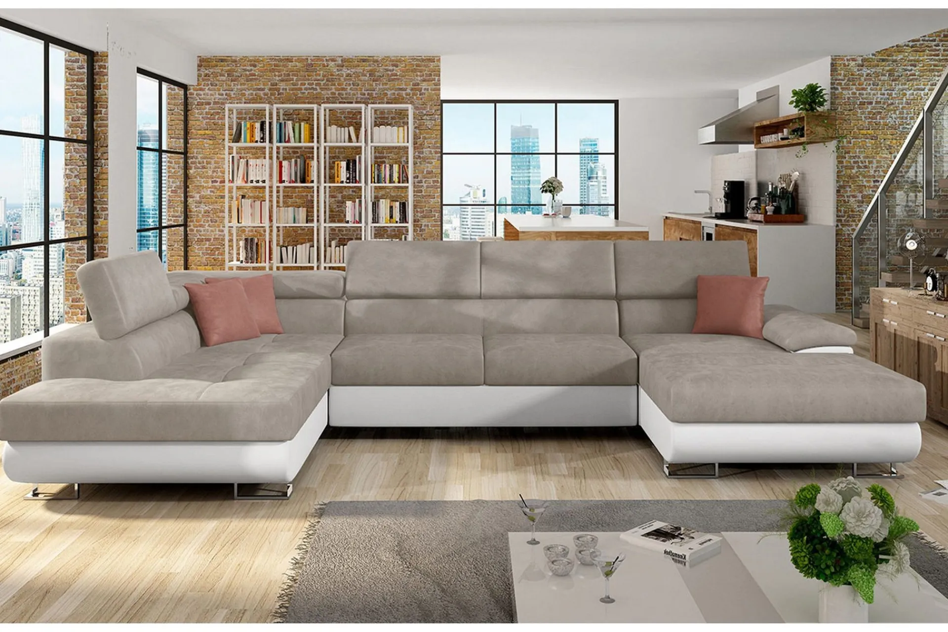 Velour Sofa & Fløyel Sofa|Sovesofaer-Sovesofa 4-seters U-formet 345x202 cm Venstre Haze 17 + Nour Sammet 17 + Nour Sammet 1