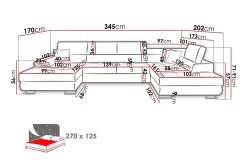 Sovesofa 4-seters U-formet 345x202 cm Venstre