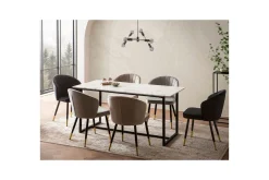 Wohnling Spisebord & Kjøkkenbord-Spisebord Industriell loftstil MDF med metalldetaljer i gull på bena Marmor, Hvit, 180x90 cm Hvit,Svart