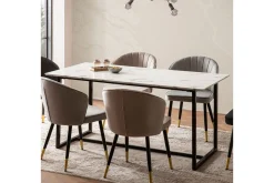 Wohnling Spisebord & Kjøkkenbord-Spisebord Industriell loftstil MDF med metalldetaljer i gull på bena Marmor, Hvit, 180x90 cm Hvit,Svart