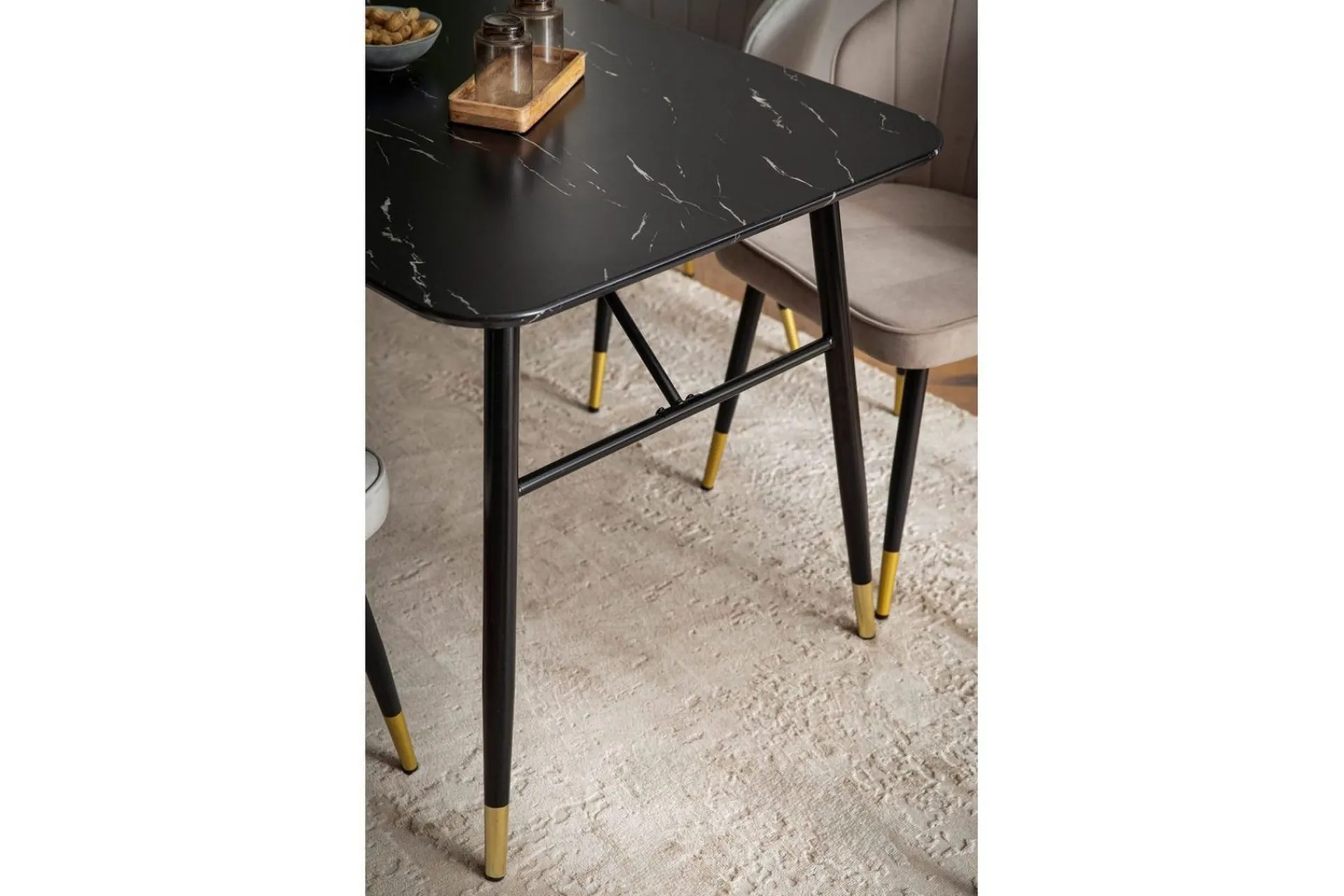 Wohnling Spisegrupper-Spisebord Moderne stil MDF med metallben med gulldetaljer Marmor, Svart, 160x80 cm Svart,Gull