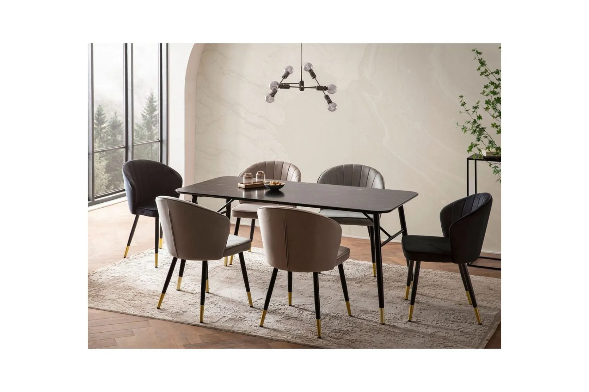 Wohnling Spisegrupper-Spisebord Moderne stil MDF med metallben med gulldetaljer Marmor, Svart, 160x80 cm Svart,Gull