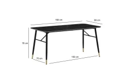 Wohnling Spisegrupper-Spisebord Moderne stil MDF med metallben med gulldetaljer Marmor, Svart, 160x80 cm Svart,Gull