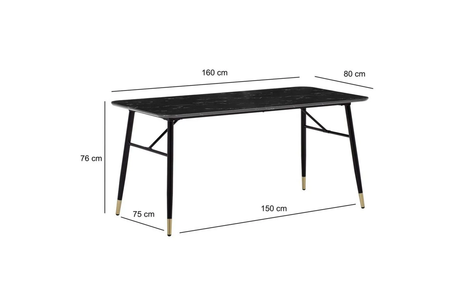 Wohnling Spisegrupper-Spisebord Moderne stil MDF med metallben med gulldetaljer Marmor, Svart, 160x80 cm Svart,Gull
