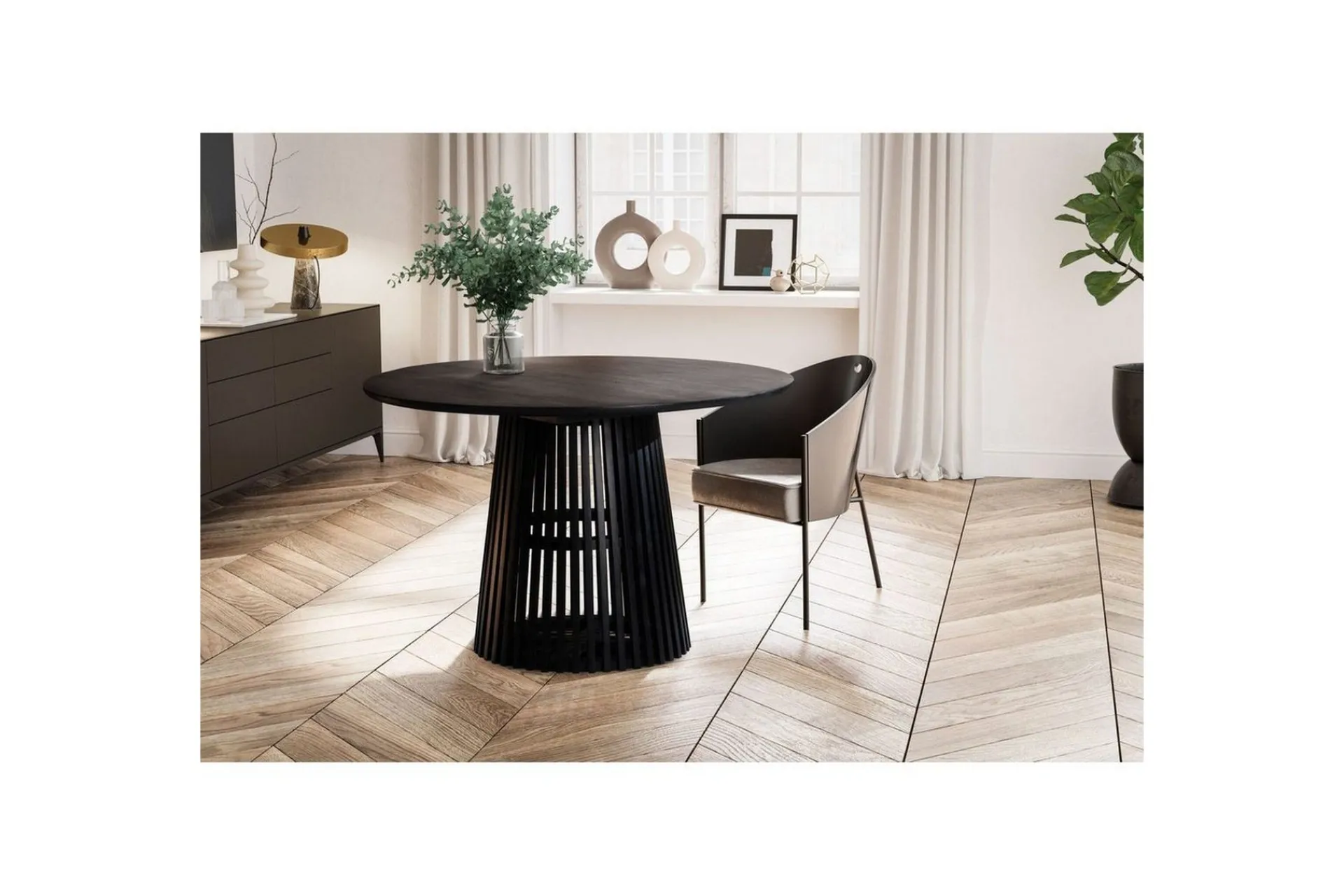Wohnling Spisebord & Kjøkkenbord-Spisebord Rund 120 cm heltre loftstil Svart