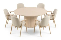 Bark Spisegrupper-Spisegruppe Kopparbo rundt spisebord 180 cm hvitlasert med 6 Reciclar spisestoler Lys eik|Beige