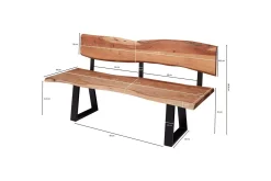 Wohnling Spisestuebenk Heltre tre kant med metallben landstil Med ryggstøtte, 180 cm