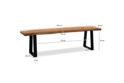 Wohnling Entrebenk|Benk-Spisestuebenk Massivt tre med metallben trekant landlig stil Svart, Rett, 160 cm Lyse brun,Svart