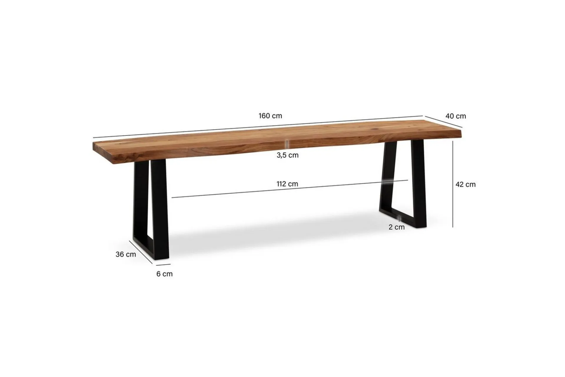 Wohnling Entrebenk|Benk-Spisestuebenk Massivt tre med metallben trekant landlig stil Svart, Rett, 160 cm Lyse brun,Svart